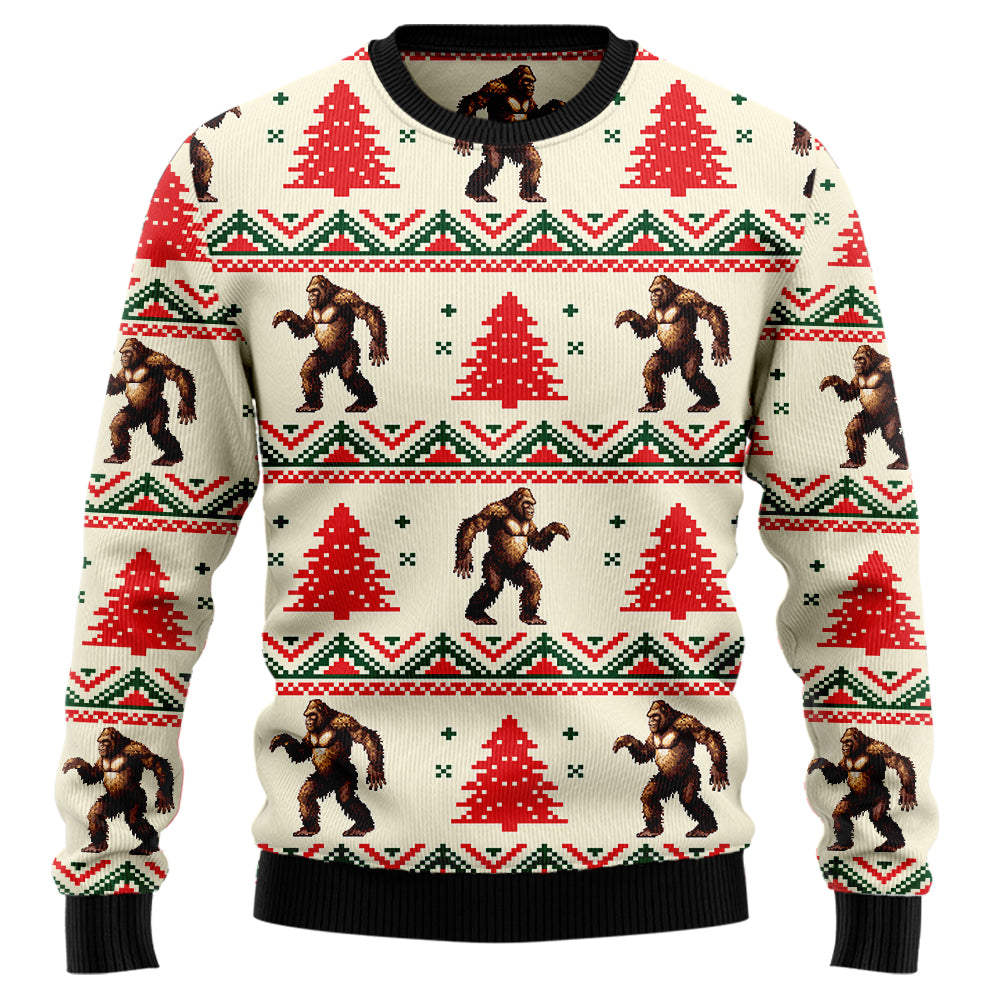 Funny Bigfoot Ugly Christmas Sweater, Sasquatch Pine Tree Holiday Sweatshirt, Camper Outdoor Lover Gag Gift