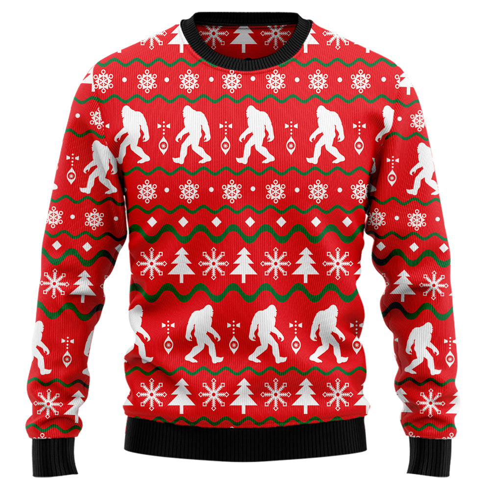 Festive Bigfoot Sasquatch Silhouette Ugly Christmas Sweater