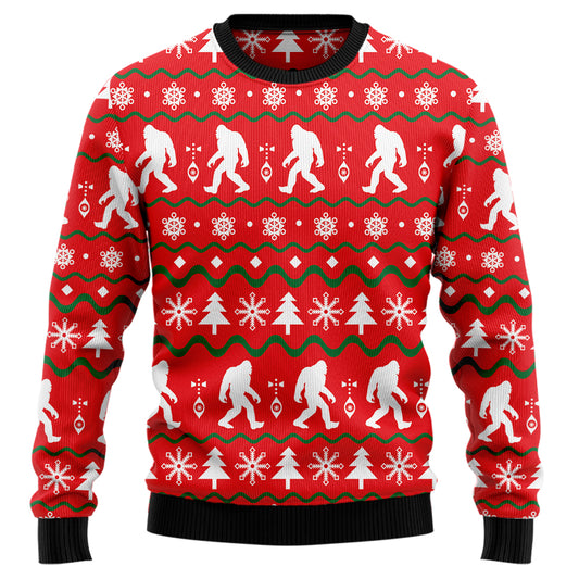 Festive Bigfoot Sasquatch Silhouette Ugly Christmas Sweater