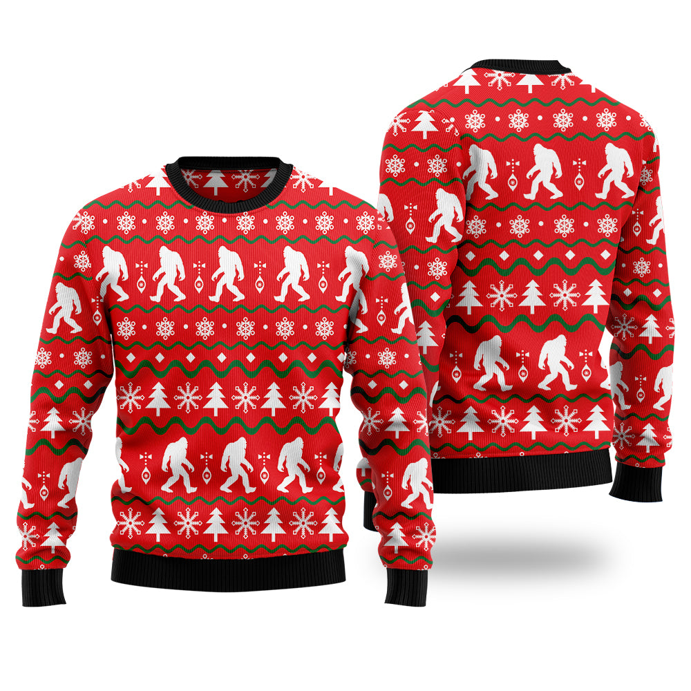 Festive Bigfoot Sasquatch Silhouette Ugly Christmas Sweater