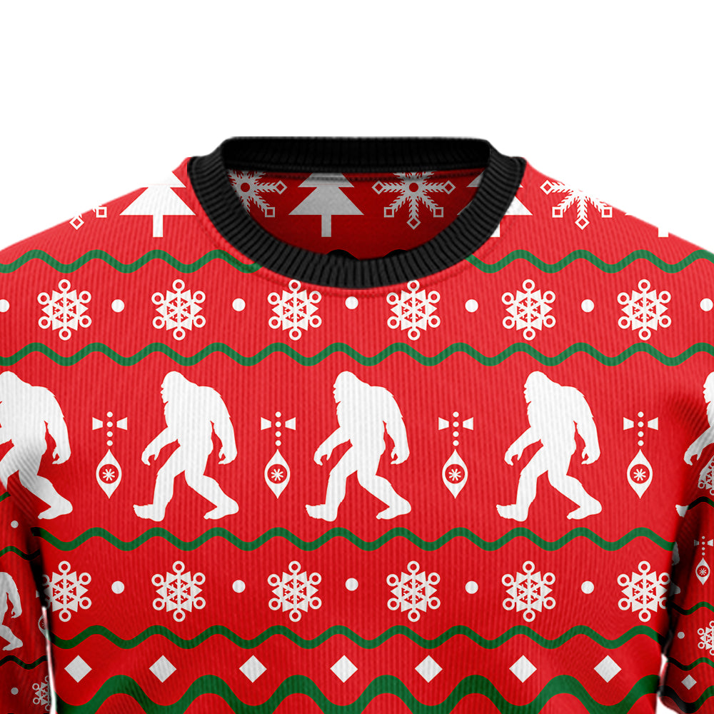 Festive Bigfoot Sasquatch Silhouette Ugly Christmas Sweater