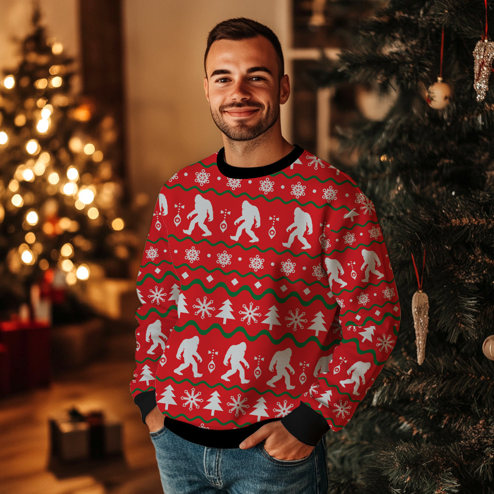 Festive Bigfoot Sasquatch Silhouette Ugly Christmas Sweater