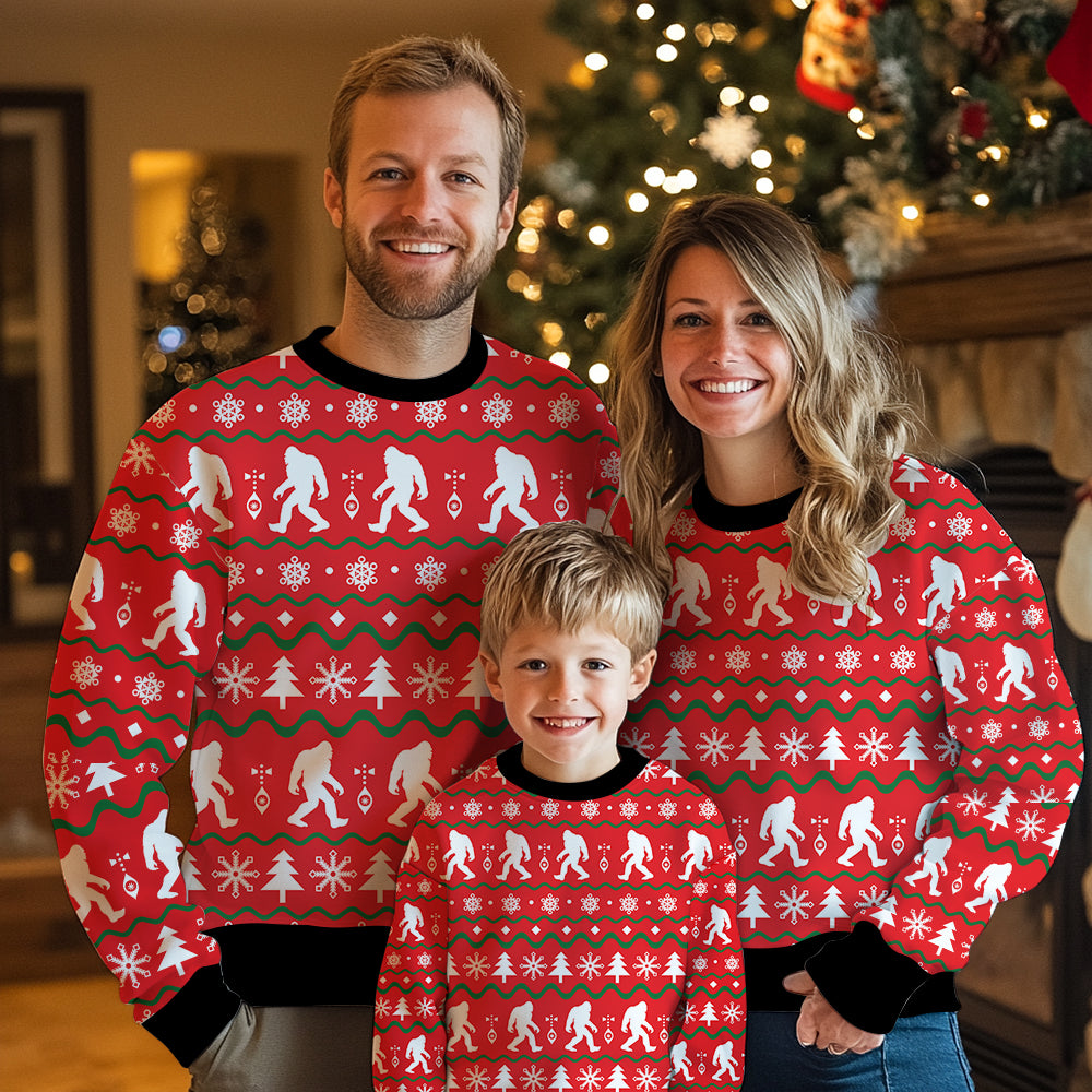 Festive Bigfoot Sasquatch Silhouette Ugly Christmas Sweater