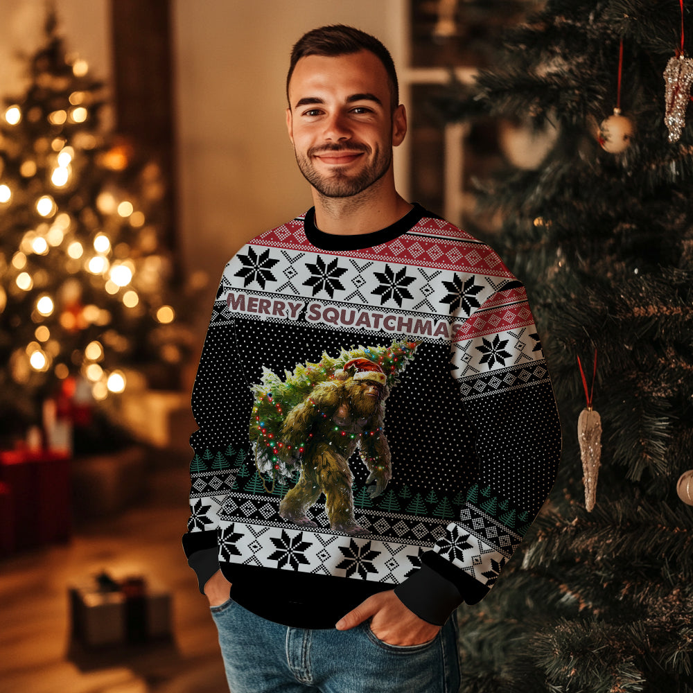 Merry Squatchmas Bigfoot Christmas Tree Ugly Sweater