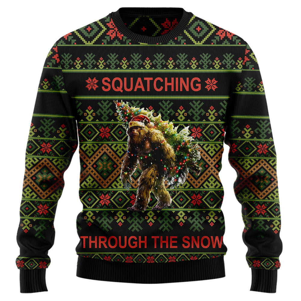 Squatching Through The Snow Bigfoot Ugly Christmas Sweater