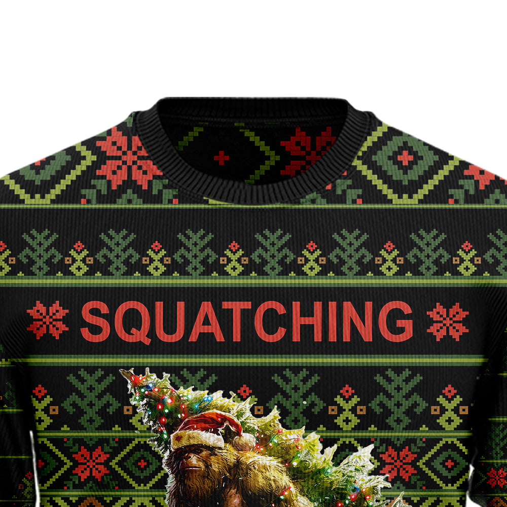 Squatching Through The Snow Bigfoot Ugly Christmas Sweater