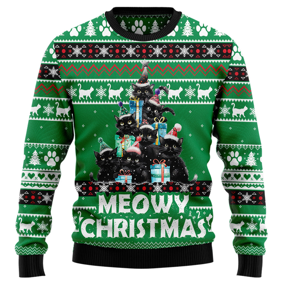 Black Cat Christmas Tree Ugly Christmas Sweater