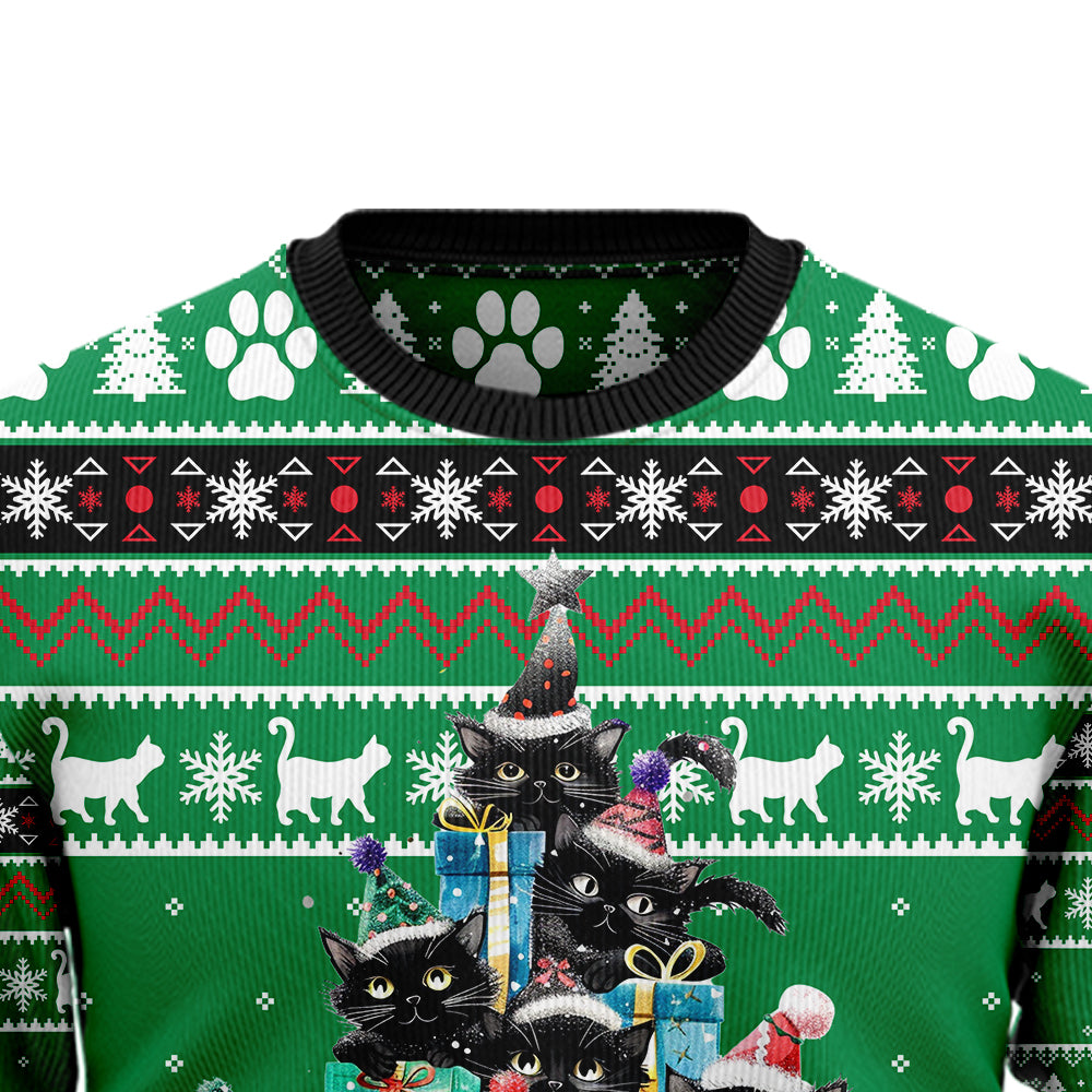 Black Cat Christmas Tree Ugly Christmas Sweater