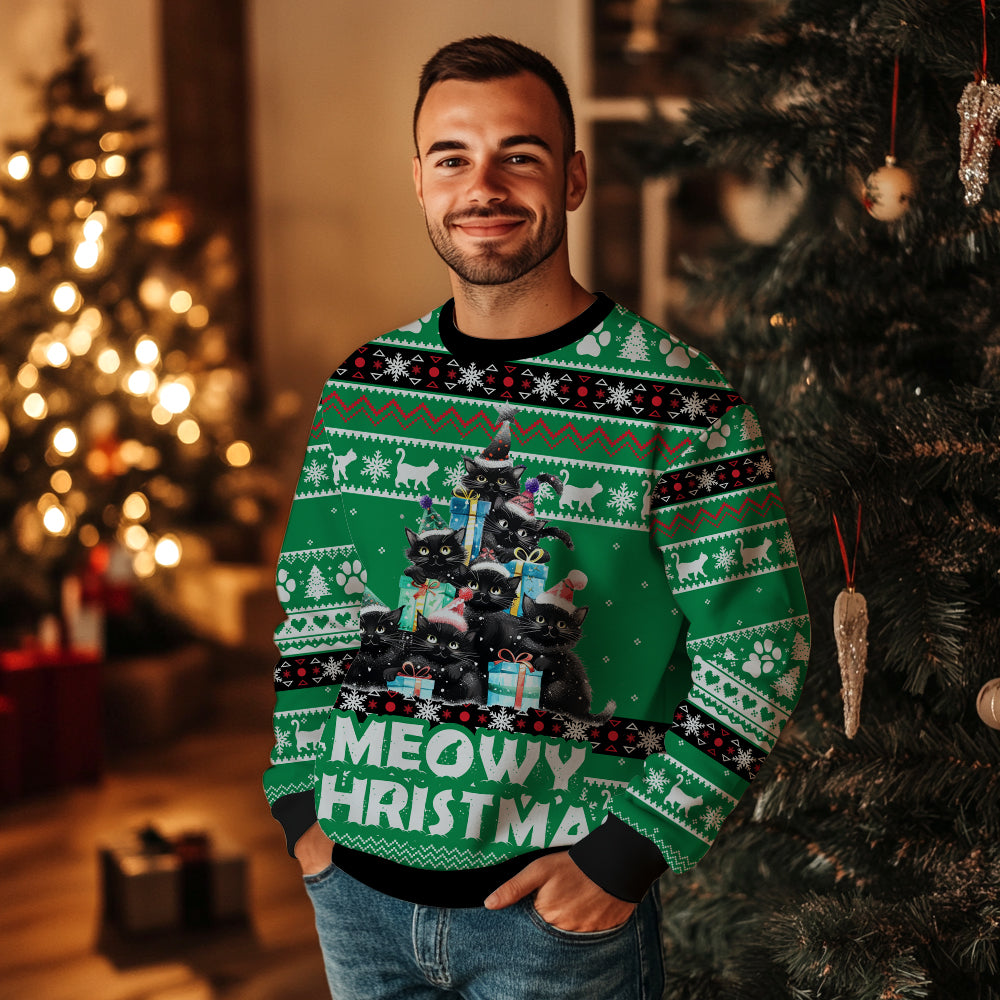 Black Cat Christmas Tree Ugly Christmas Sweater