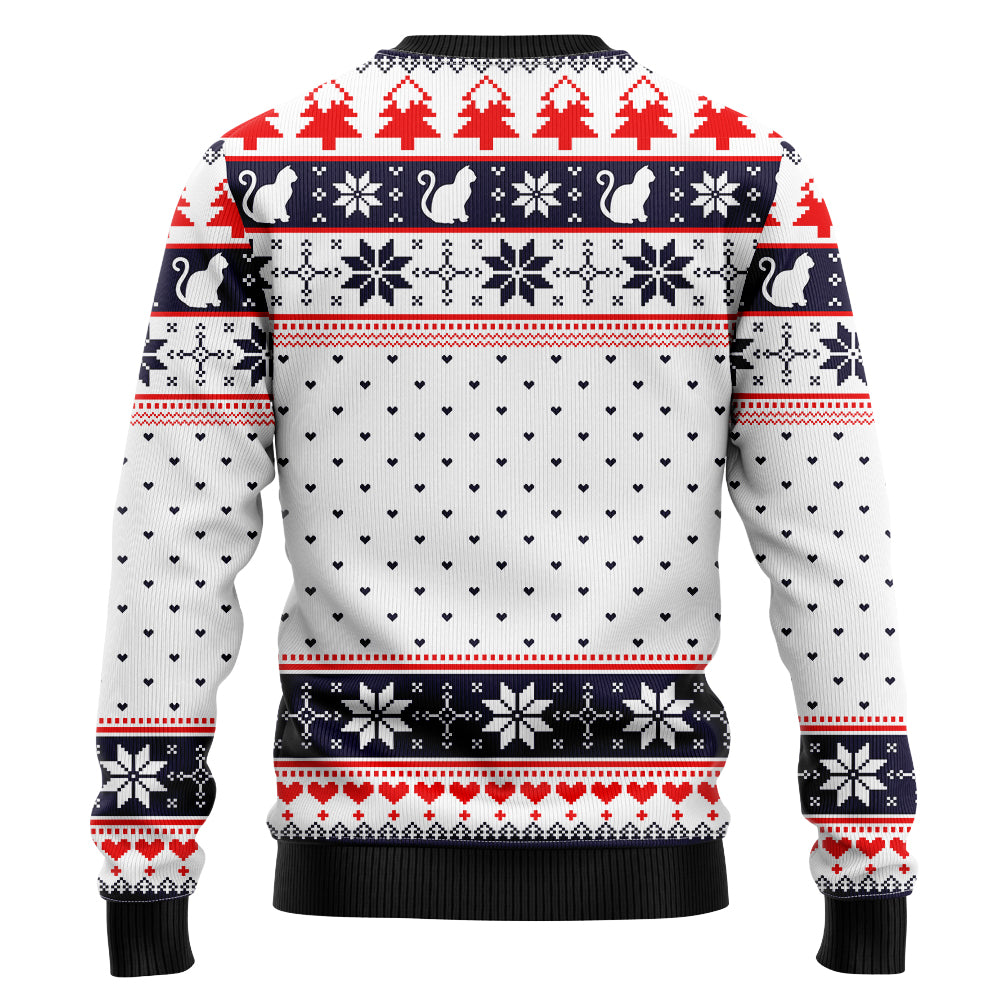 "Meowy Christmas" Black Cat Santa Hat Ugly Christmas Sweater