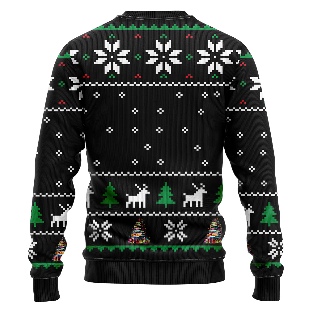 Book Lover Ugly Christmas Sweater, Funny Reading Xmas Tree Holiday Sweatshirt, Novelty Bookworm Pullover Men Women