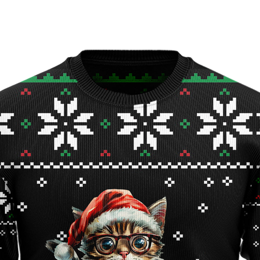 Festive Reading Cat Books Ugly Christmas Sweater