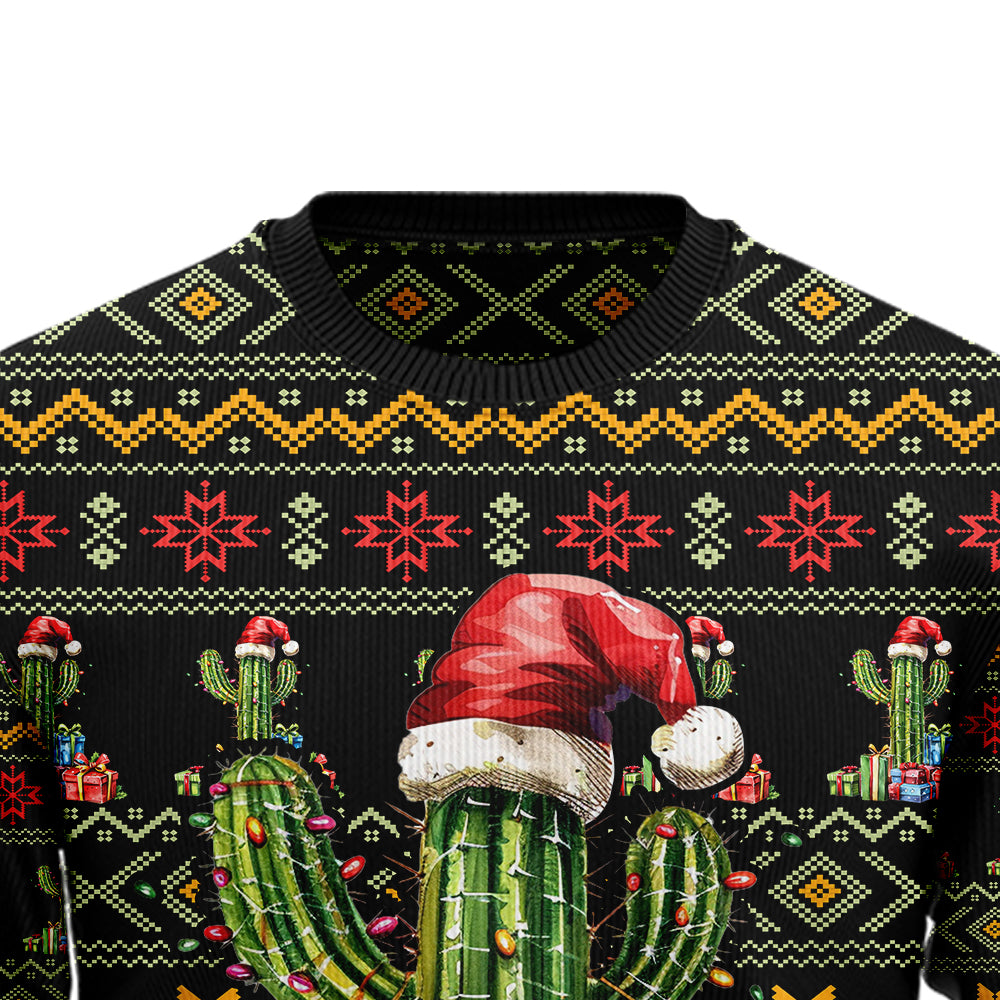 Cactus Santa Hat Ugly Christmas Sweater