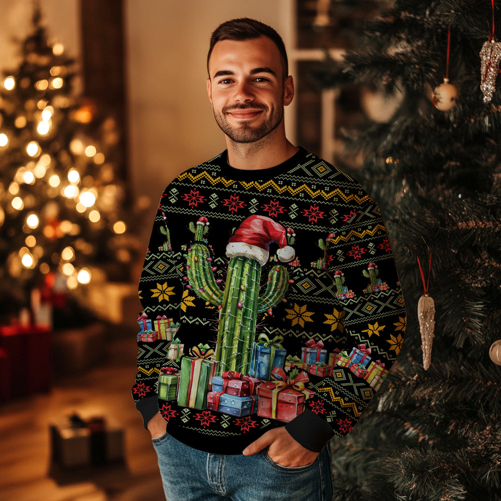 Cactus Santa Hat Ugly Christmas Sweater