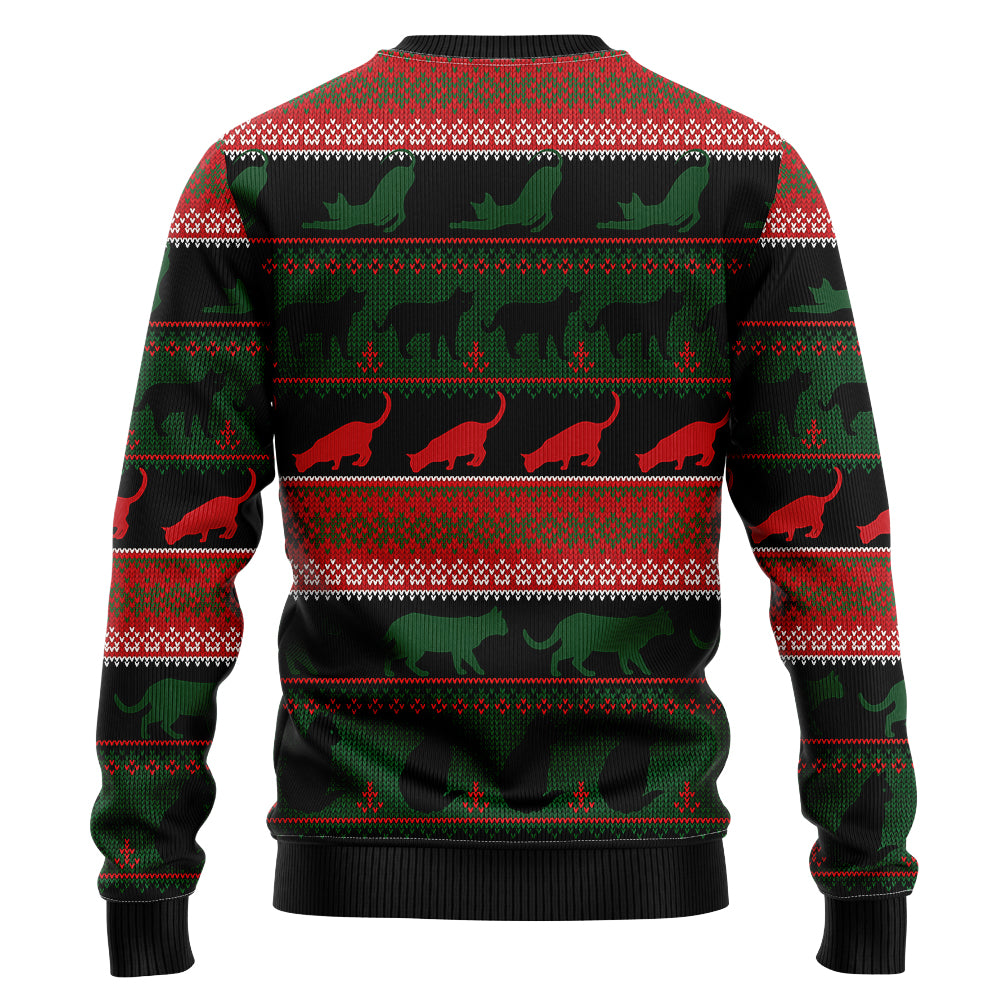 Cat T-Rex Ugly Christmas Sweater, Funny Dinosaur Feline Meme Holiday Sweatshirt, Novelty Xmas Party Gift for Men & Women