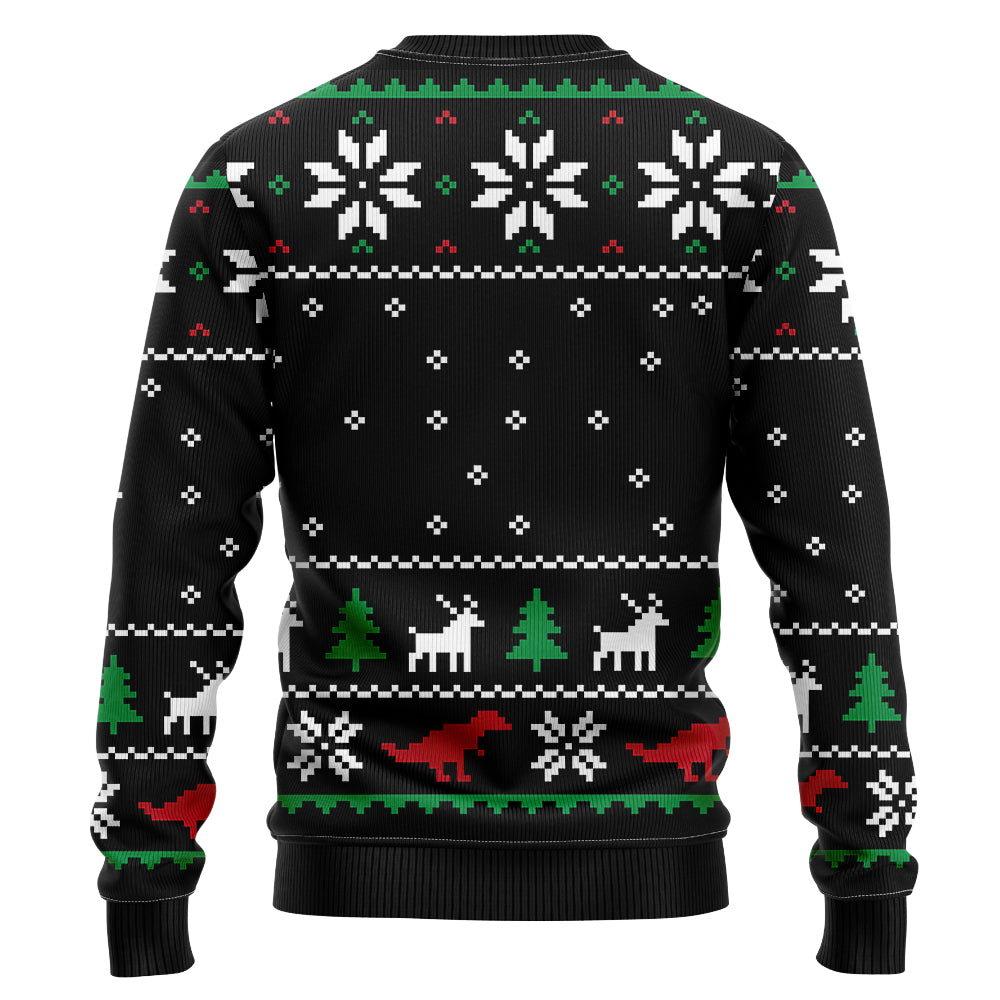 Funny Cat Riding T-Rex Ugly Christmas Sweater