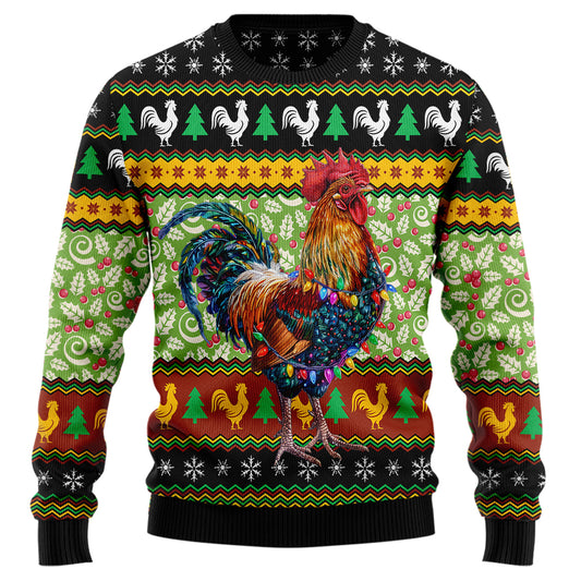 Christmas Lights Rooster Ugly Christmas Sweater