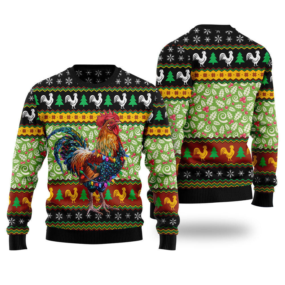 Christmas Lights Rooster Ugly Christmas Sweater