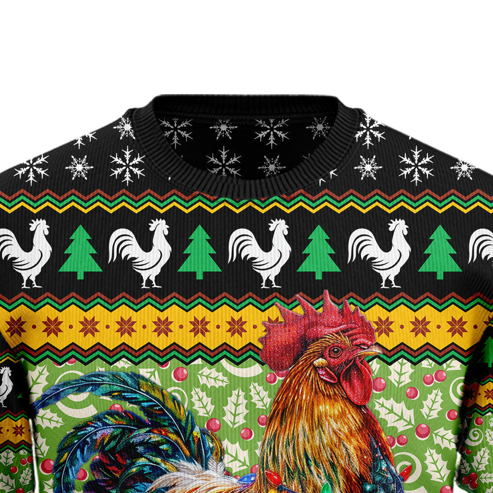 Christmas Lights Rooster Ugly Christmas Sweater