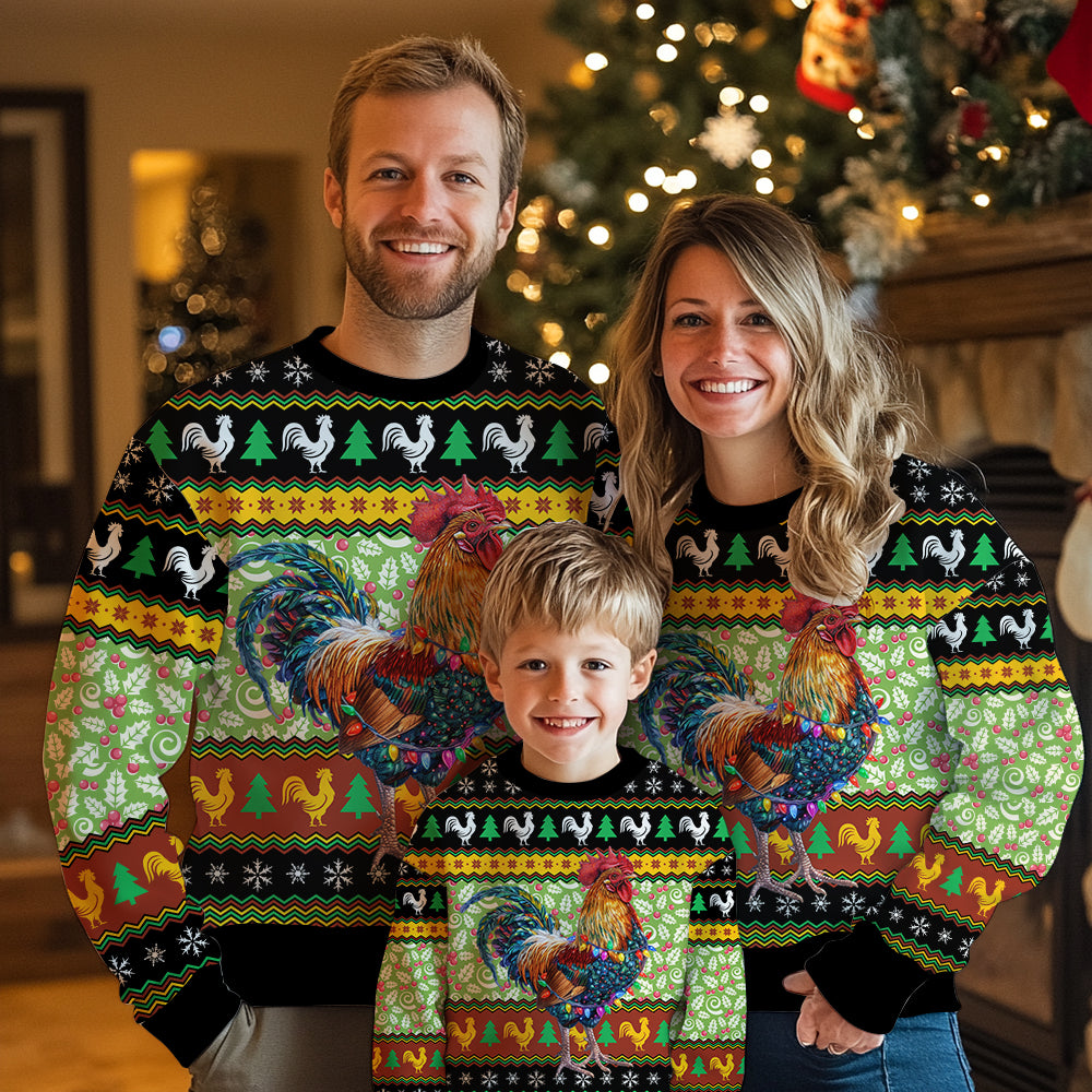 Christmas Lights Rooster Ugly Christmas Sweater