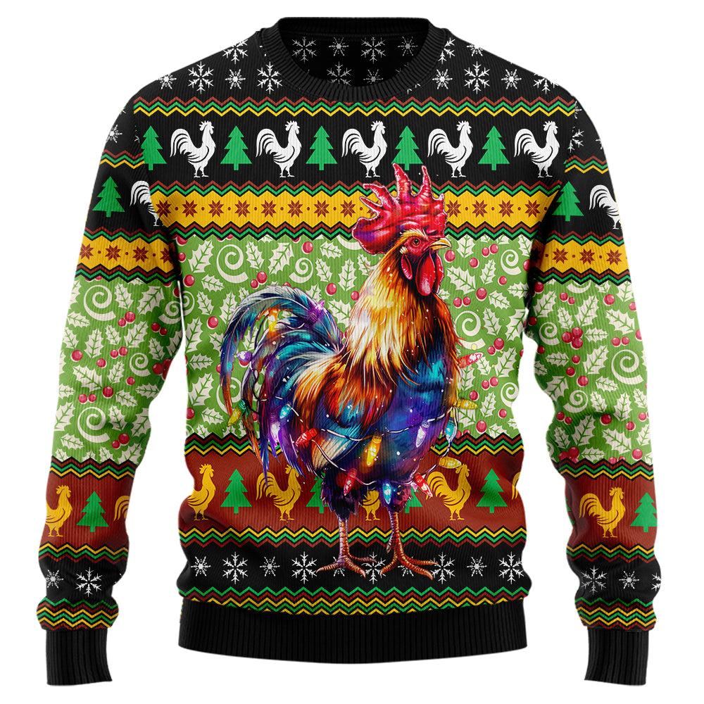 Festive Rooster Christmas Light Ugly Christmas Sweater
