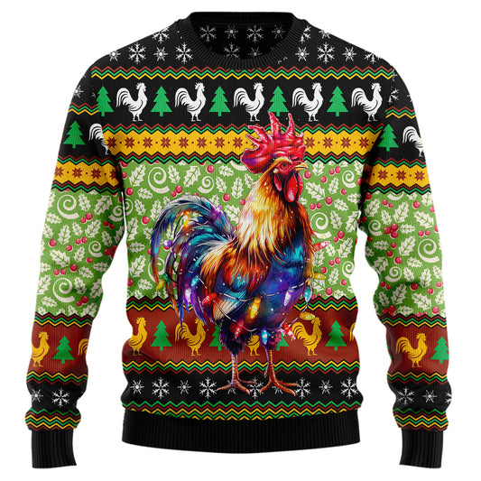 Festive Rooster Christmas Light Ugly Christmas Sweater