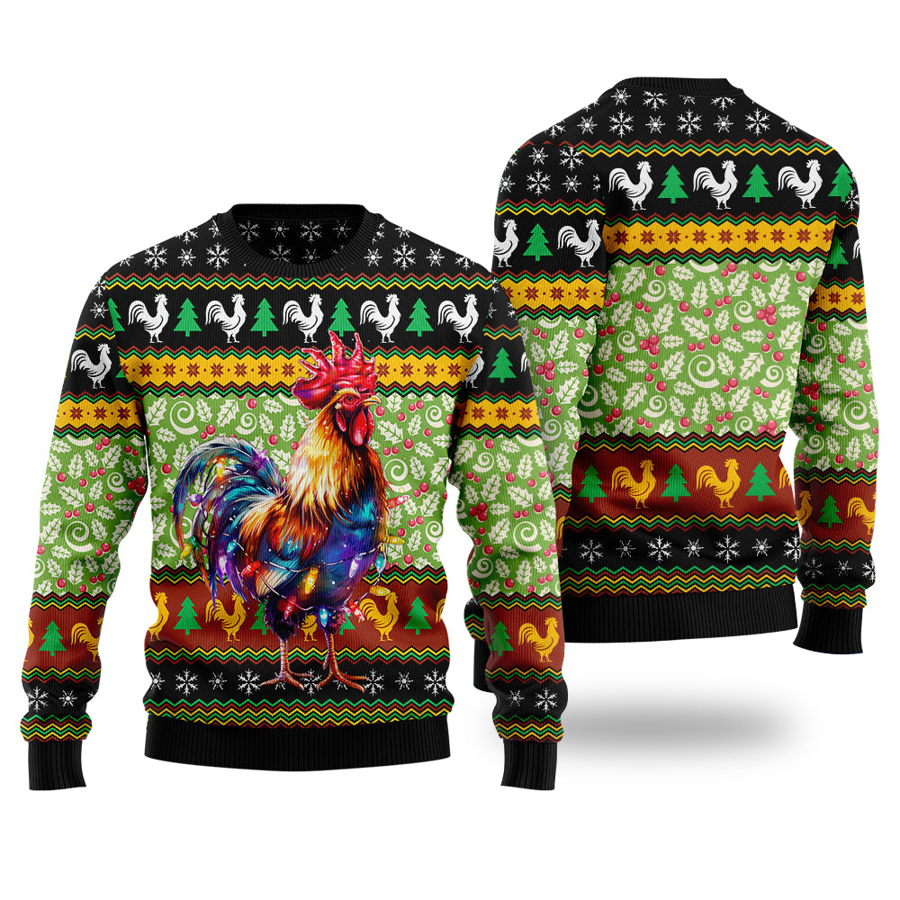 Festive Rooster Christmas Light Ugly Christmas Sweater