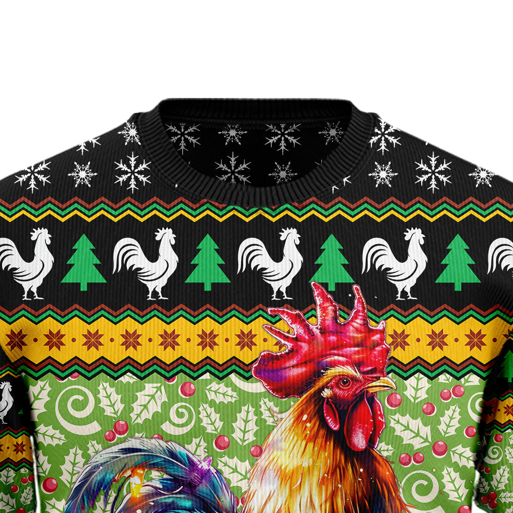 Festive Rooster Christmas Light Ugly Christmas Sweater