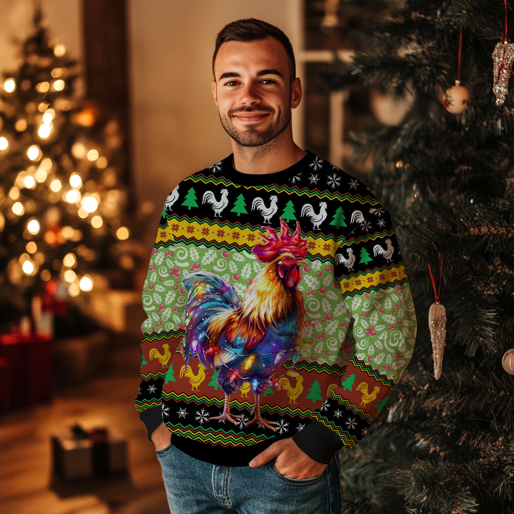Festive Rooster Christmas Light Ugly Christmas Sweater