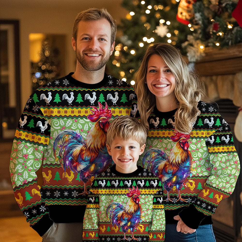 Festive Rooster Christmas Light Ugly Christmas Sweater