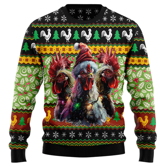 Festive Rooster Trio Christmas Ugly Christmas Sweater