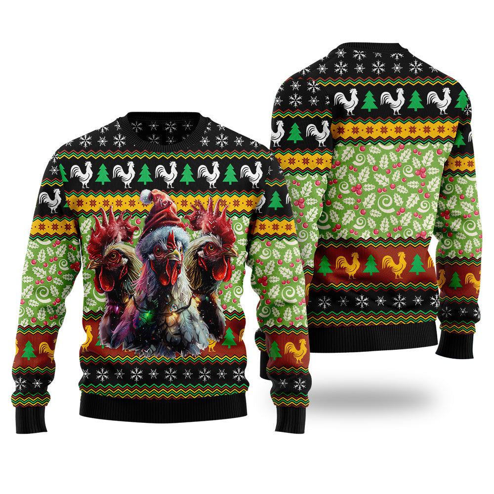 Festive Rooster Trio Christmas Ugly Christmas Sweater