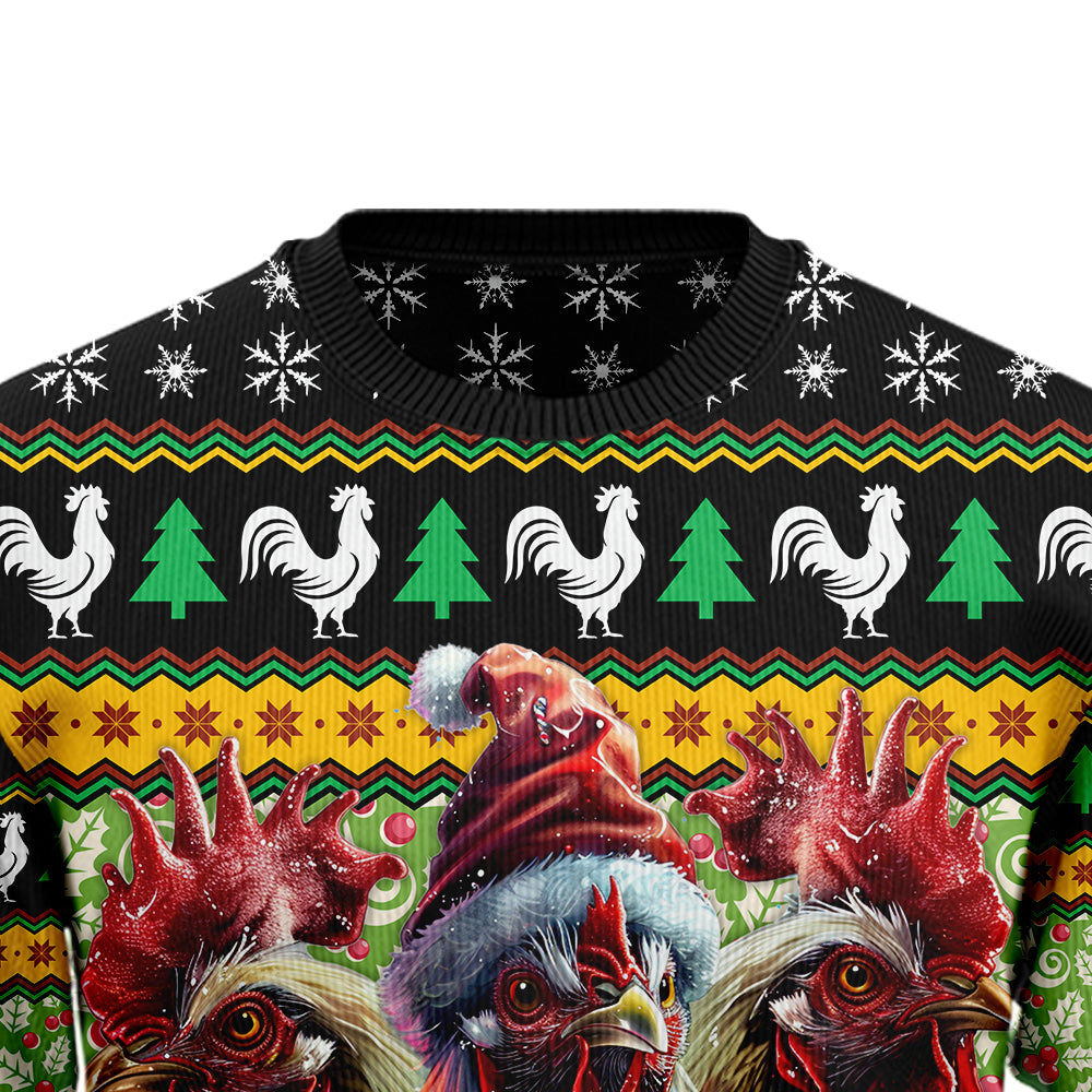 Festive Rooster Trio Christmas Ugly Christmas Sweater