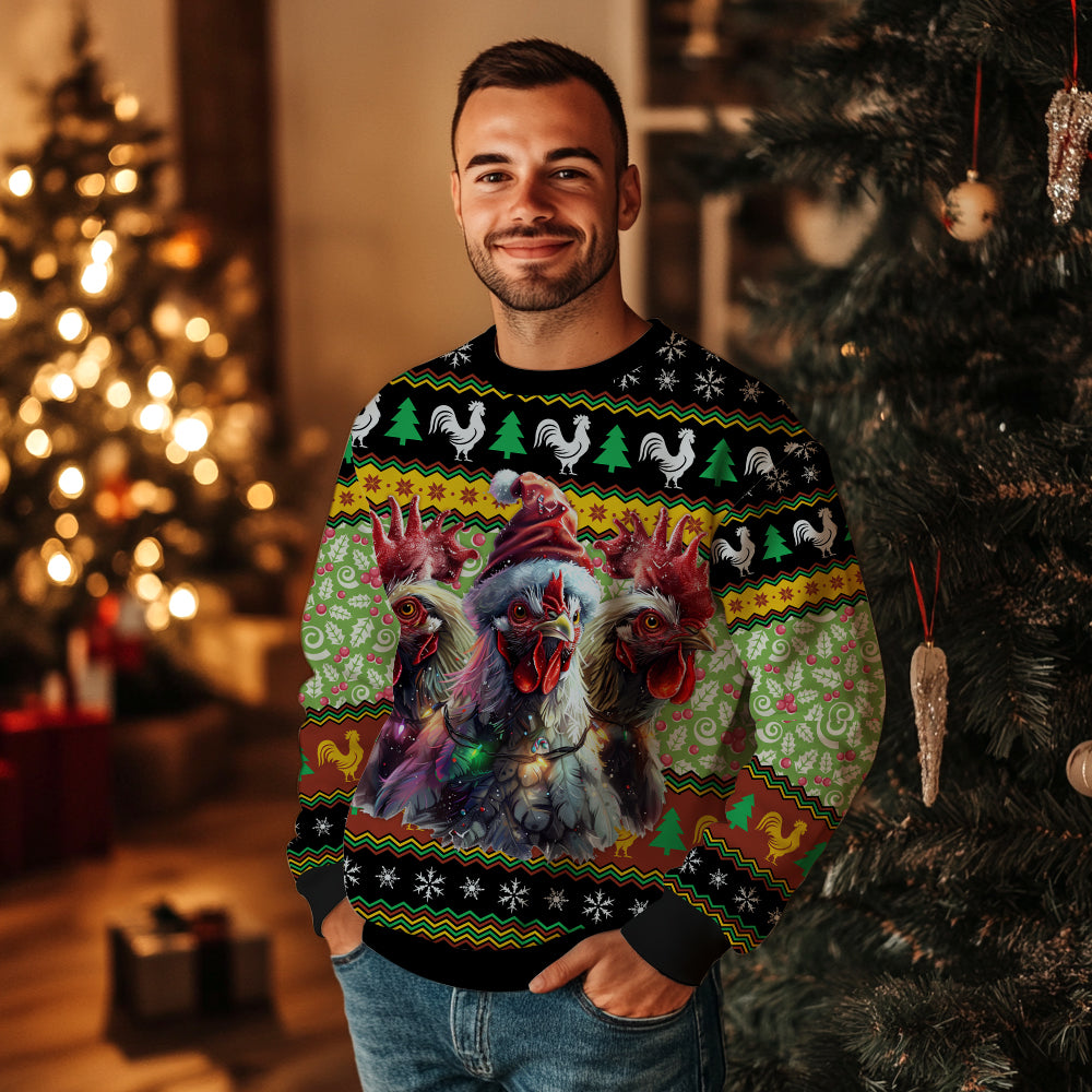 Festive Rooster Trio Christmas Ugly Christmas Sweater