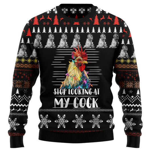 Stop Looking At My Cock Rooster Ugly Christmas Sweater