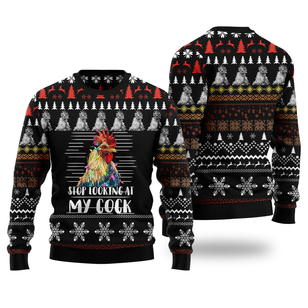Stop Looking At My Cock Rooster Ugly Christmas Sweater