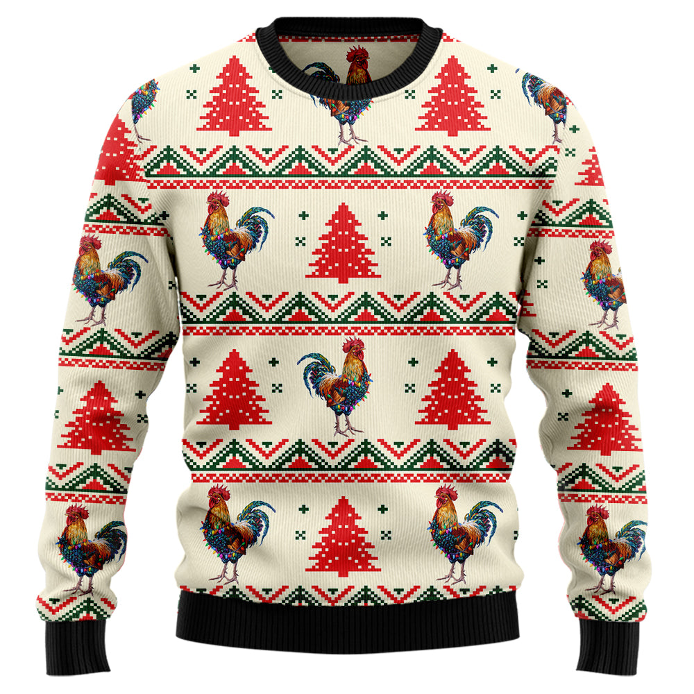 Chicken Ugly Christmas Sweater, Funny Rooster Holiday Sweatshirt, Cute Farm Animal Xmas Party Pullover Men Women