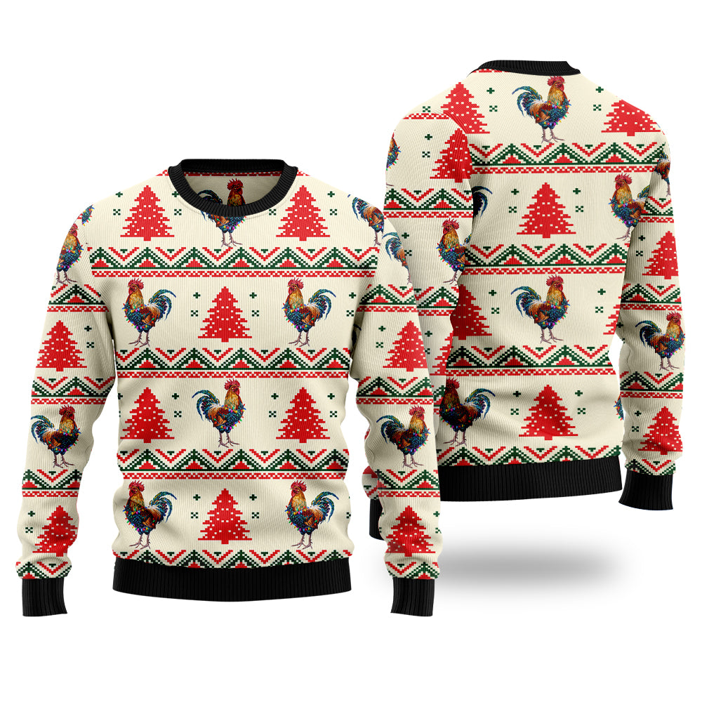 Chicken Ugly Christmas Sweater, Funny Rooster Holiday Sweatshirt, Cute Farm Animal Xmas Party Pullover Men Women
