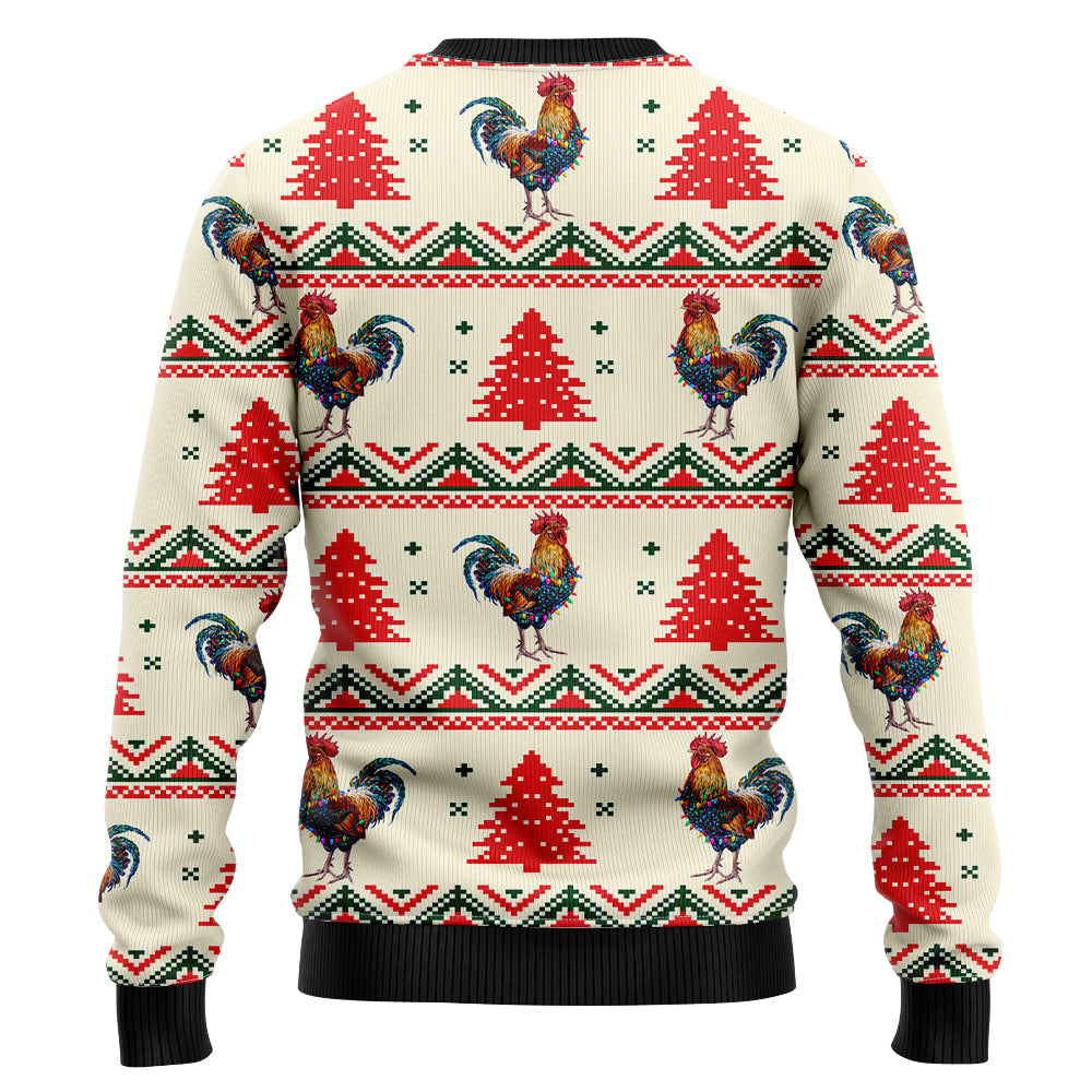 Chicken Ugly Christmas Sweater, Funny Rooster Holiday Sweatshirt, Cute Farm Animal Xmas Party Pullover Men Women