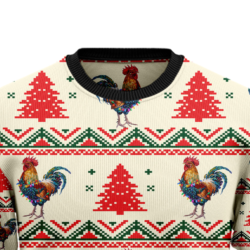Chicken Ugly Christmas Sweater, Funny Rooster Holiday Sweatshirt, Cute Farm Animal Xmas Party Pullover Men Women
