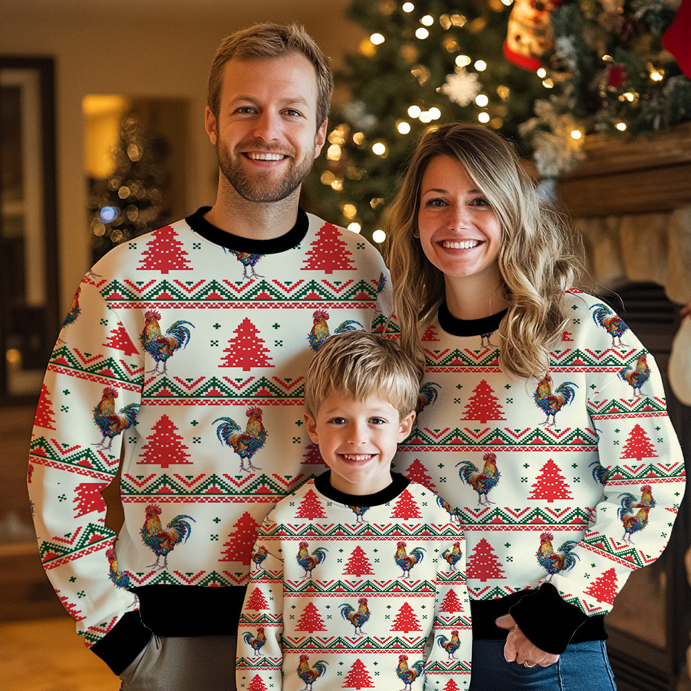 Chicken Ugly Christmas Sweater, Funny Rooster Holiday Sweatshirt, Cute Farm Animal Xmas Party Pullover Men Women