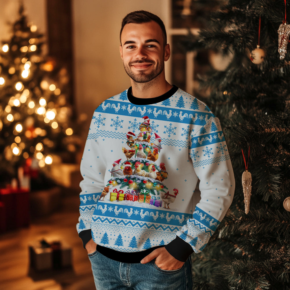 Chicken Flock Christmas Tree Ugly Christmas Sweater