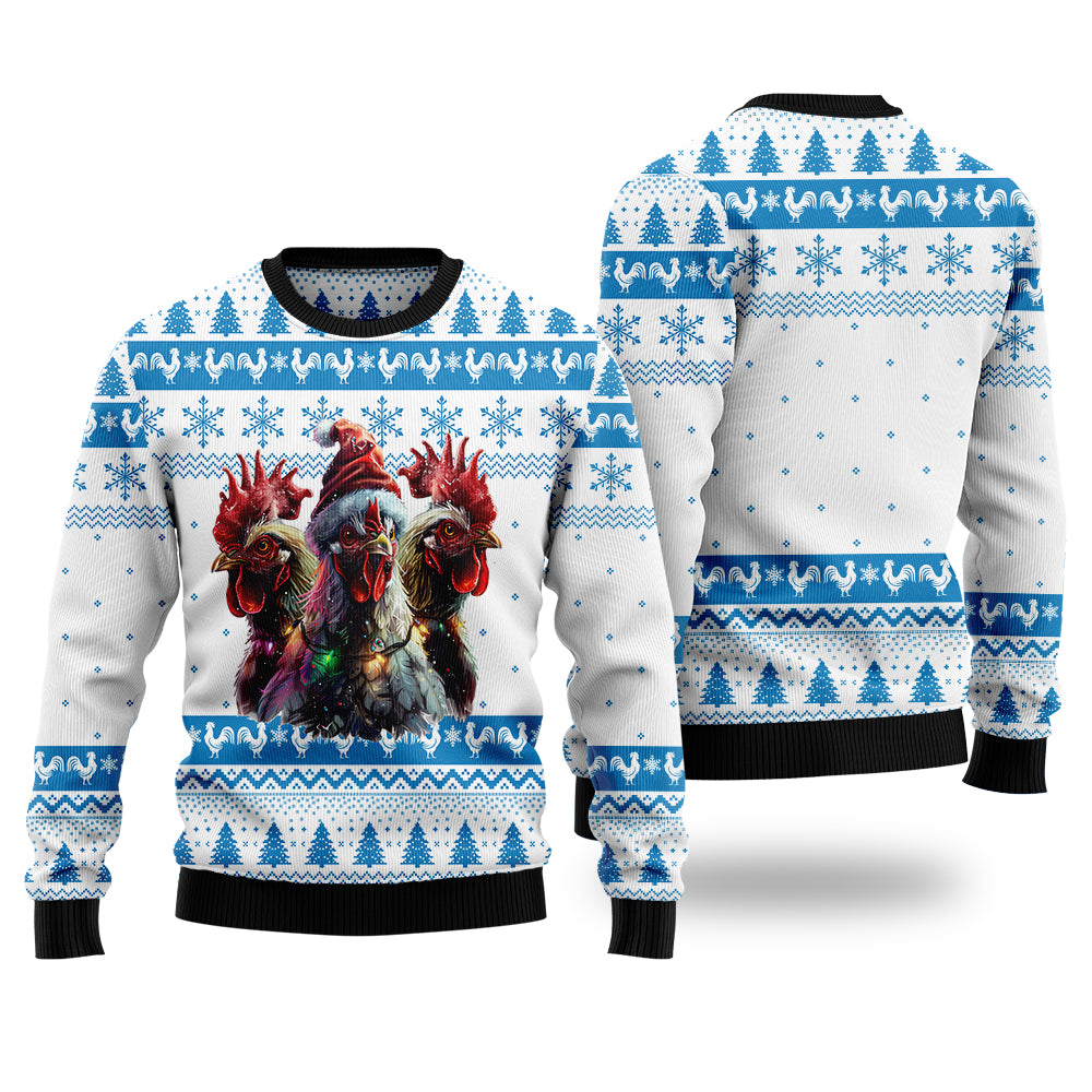 Festive Chickens in Santa Hat Ugly Christmas Sweater