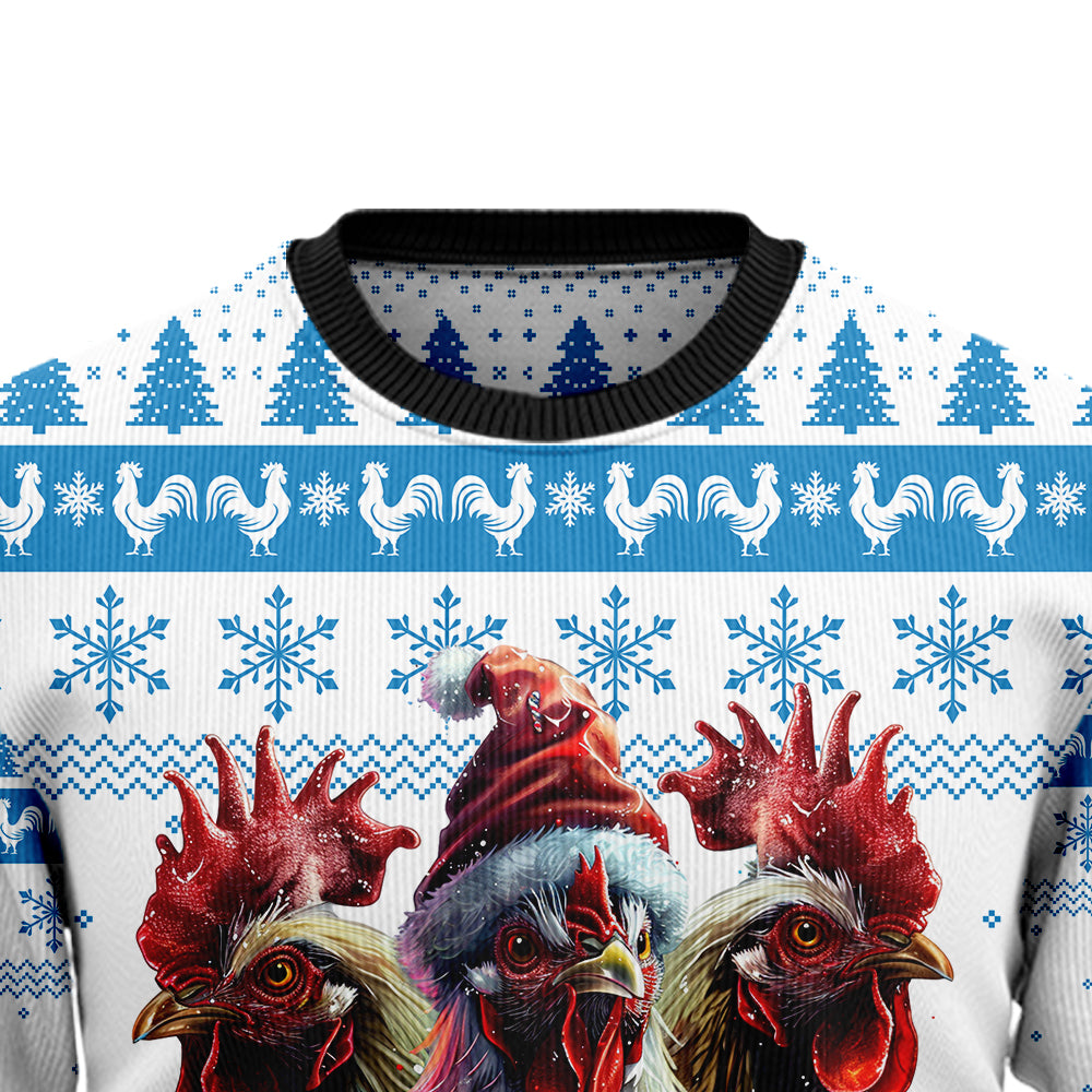 Festive Chickens in Santa Hat Ugly Christmas Sweater