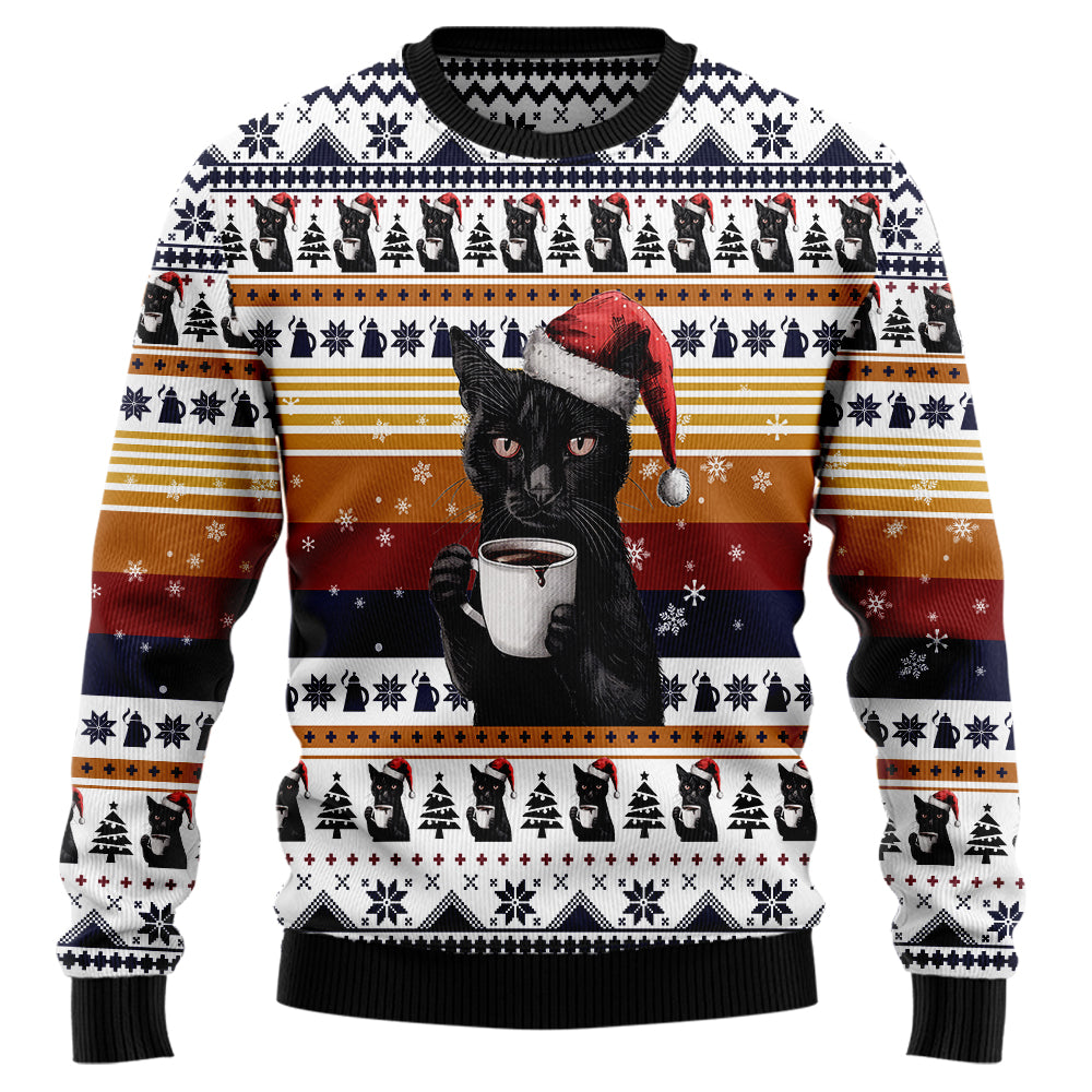 Black Cat Coffee Ugly Christmas Sweater