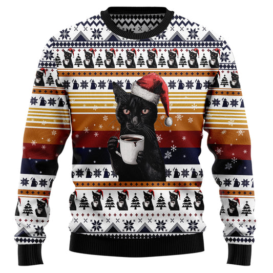 Black Cat Coffee Ugly Christmas Sweater
