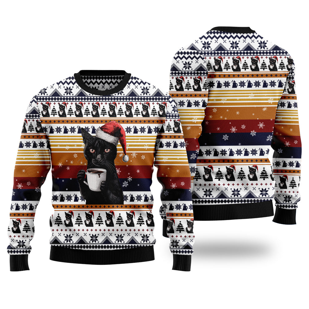 Black Cat Coffee Ugly Christmas Sweater