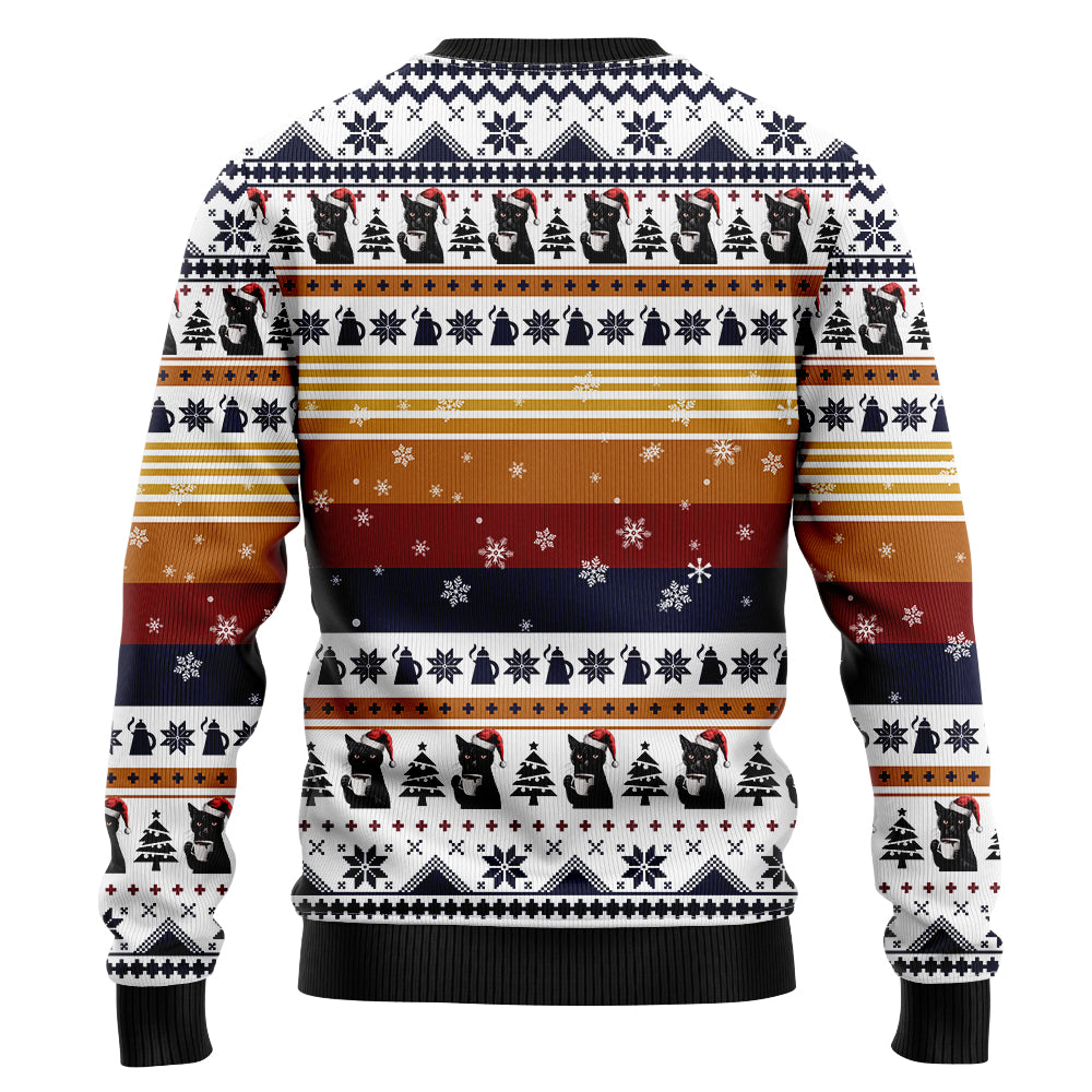 Black Cat Coffee Ugly Christmas Sweater