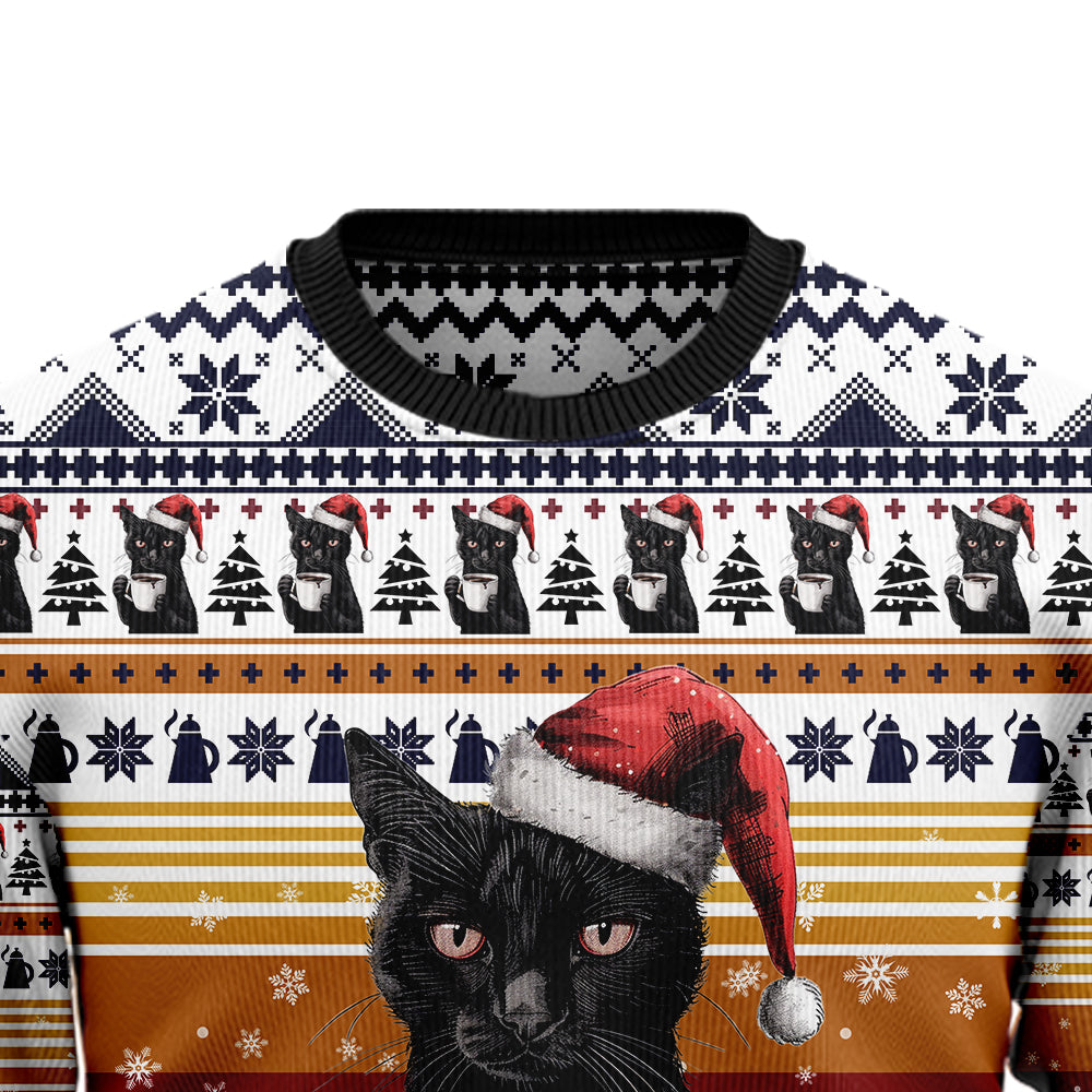 Black Cat Coffee Ugly Christmas Sweater