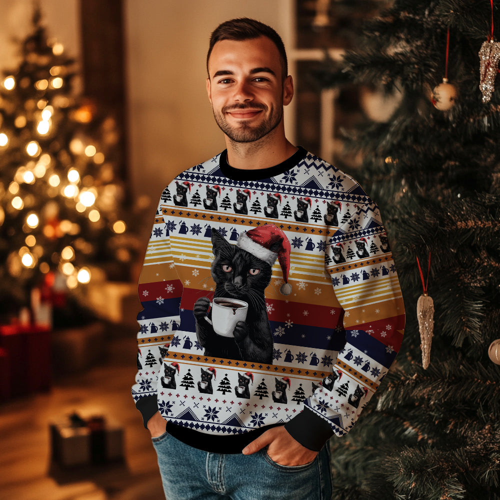Black Cat Coffee Ugly Christmas Sweater